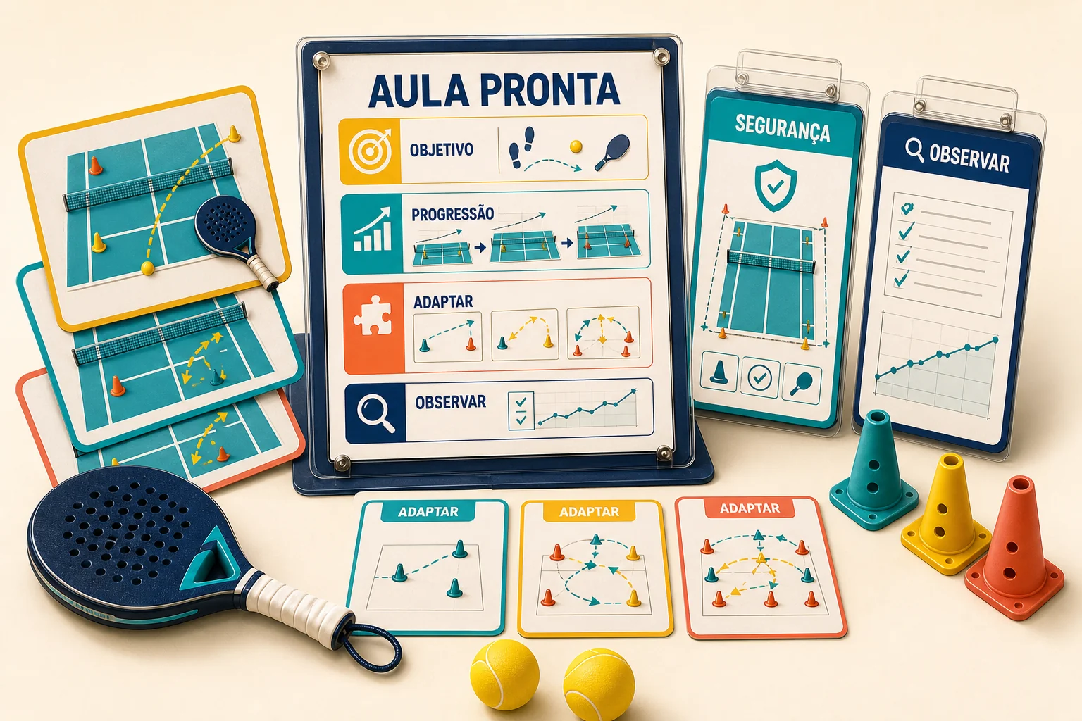 Aula pronta com objetivo, progressão, adaptação, observação e segurança para Beach Tennis Kids