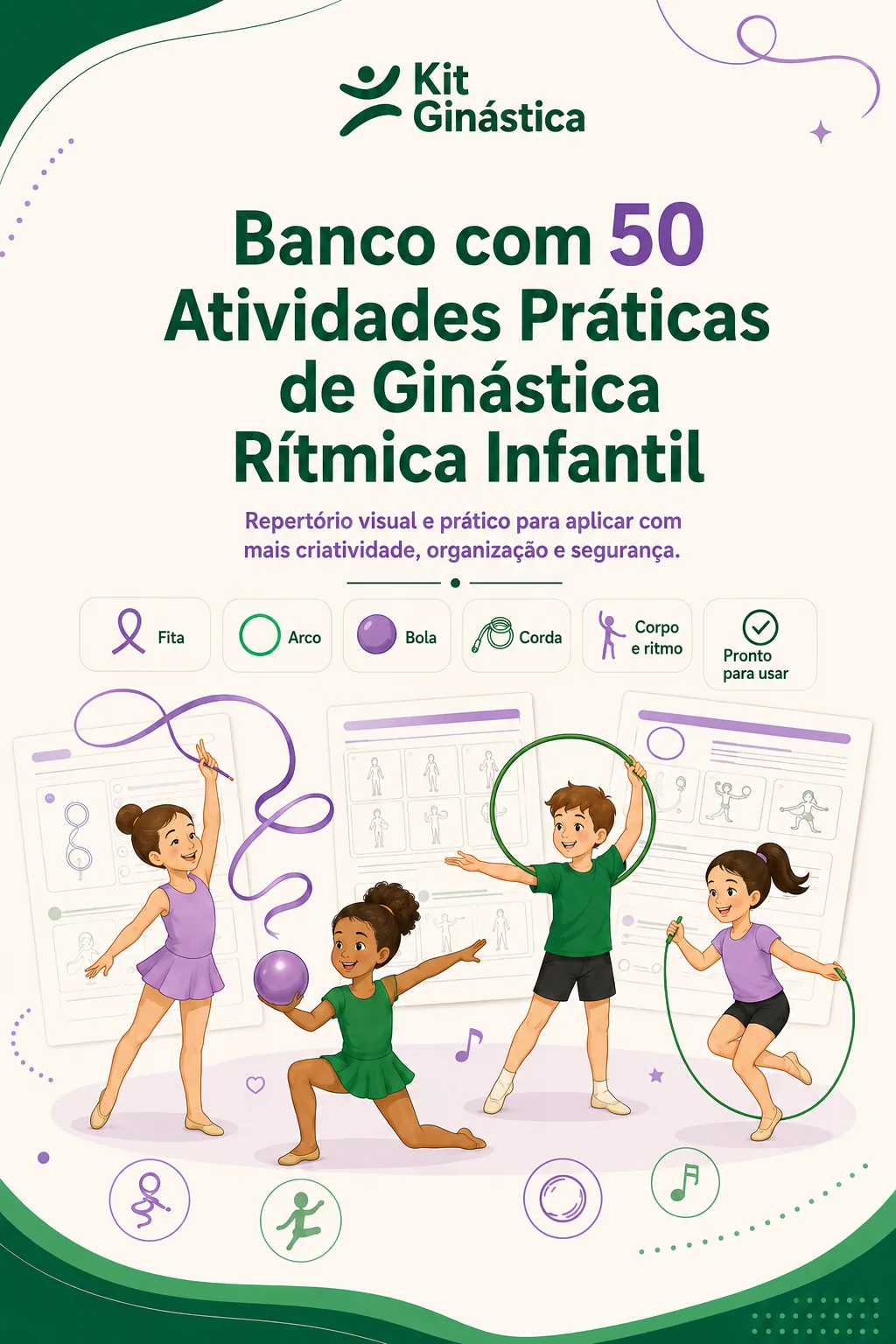 Banco com 50 atividades práticas de ginástica rítmica infantil